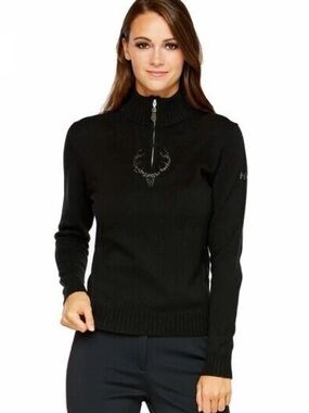 Women’s M Miller Black Long-Sleeve Half-Zip 100% Cashmere Sweater Size S $465
